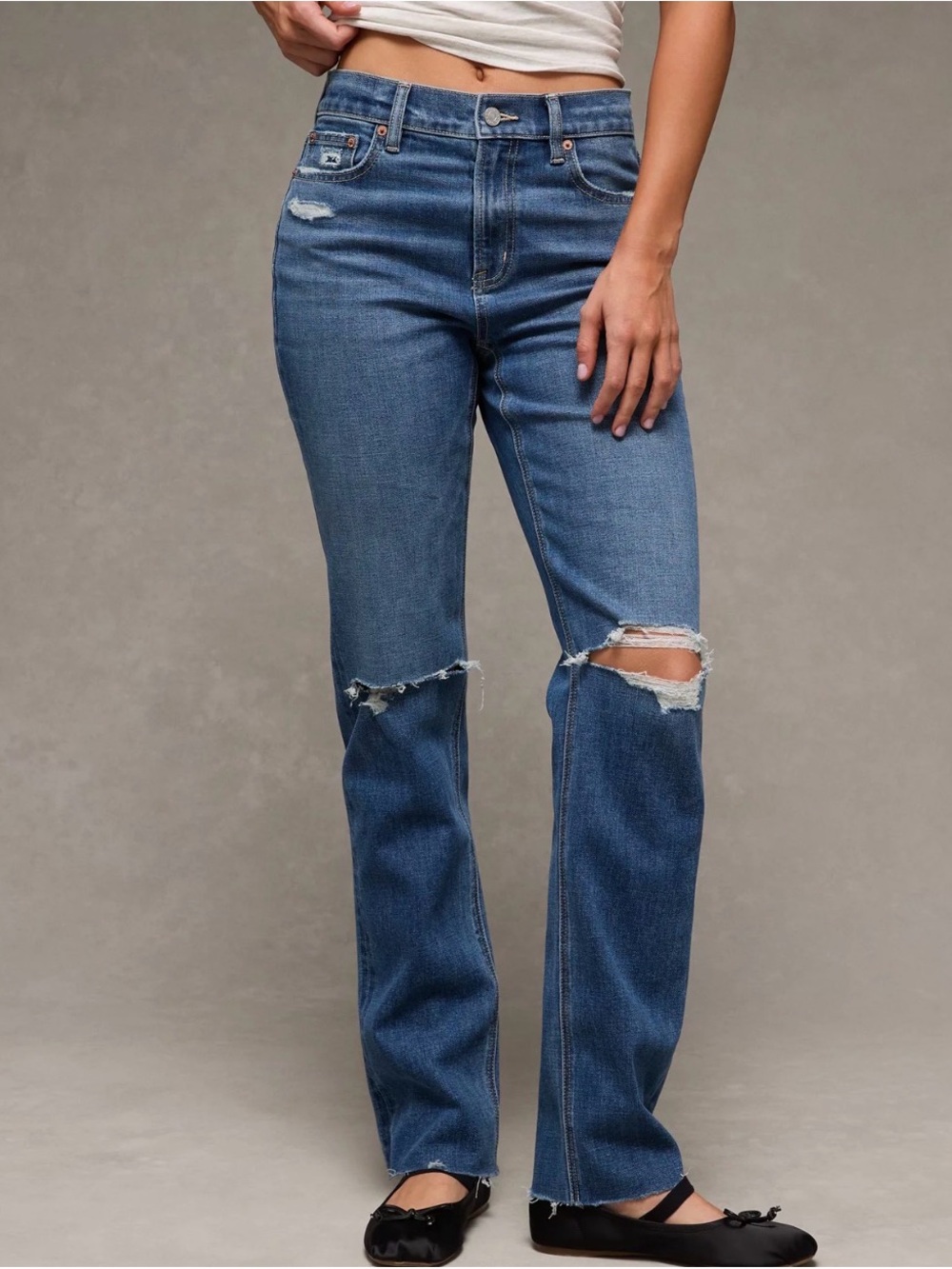 American Eagle Outfitters Stretch Ripped Super High-Waisted Straight Jean